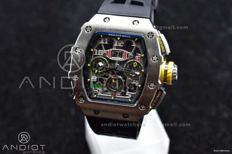 Chrono Strap V Edition Crystal Dial Black 1:1 KVF on Rubber RM011 Black SS 1025 Best Sophisticated A7750 0405